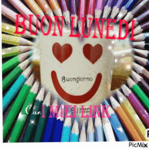 gif buon lunedì buona settimana colori, cuori, sorriso e caffè