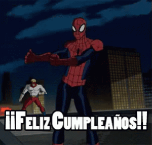 gif chistosos de feliz cumpleaños Spiderman baile