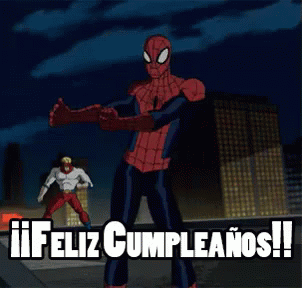 gif chistosos de feliz cumpleaños Spiderman baile