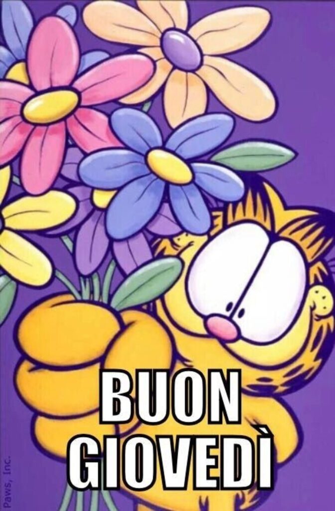 immagini buon giovedì Garfield e fiori