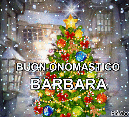 gif animate buon onomastico Barbara albero natale neve