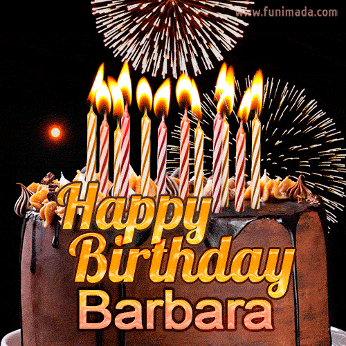 gif buon compleanno happy birthday Barbara torta cioccolato candeline fuochi d'artificio