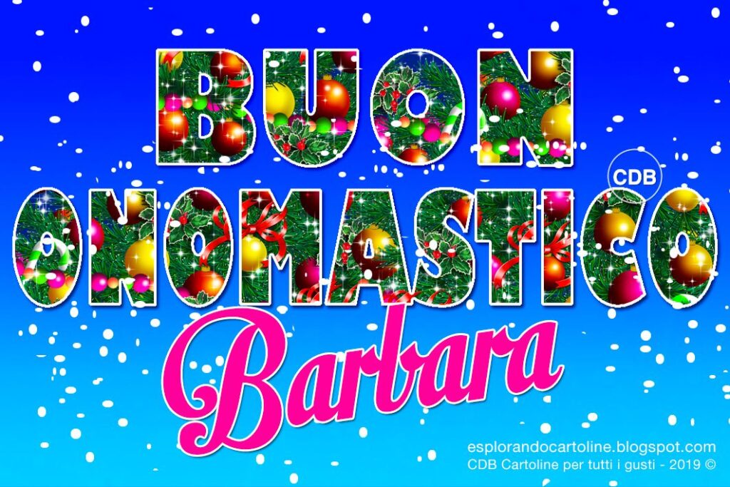 immagini cartoline buon onomastico Barbara natale albero neve