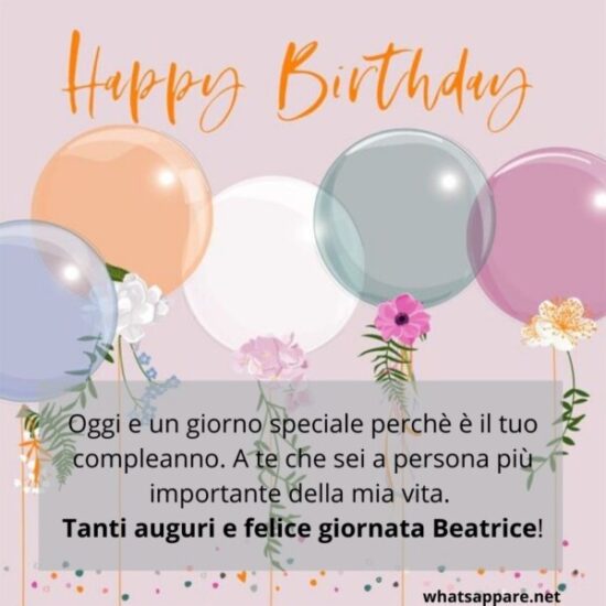 immagini cartoline buon compleanno happy birthday beatrice palloncini fiori
