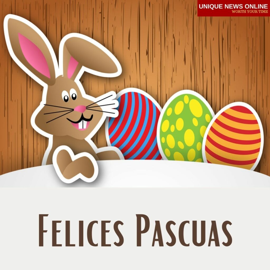 tarjeta huevos y conejo felices pascuas